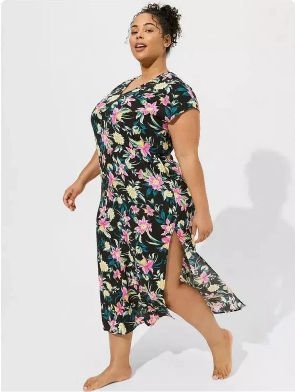 Torrid Washable Gauze Side Slits Caftan Cover-Up Maxi Dress Size 3/3X Bohemian